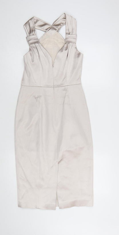 Karen Millen Women Beige Halter Pleated Sheath Dress UK 10