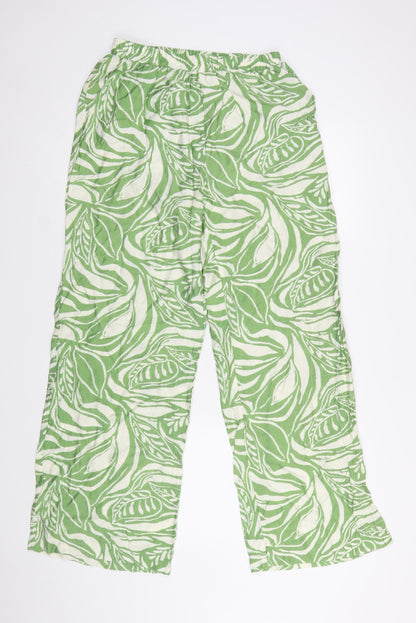 Flamant Rose Women’s Green Leaf Print Wide-Leg Trousers Size L