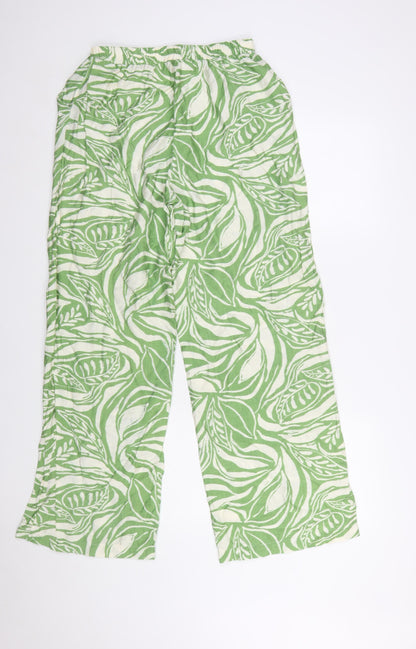 Flamant Rose Women’s Green Leaf Print Wide-Leg Trousers Size L