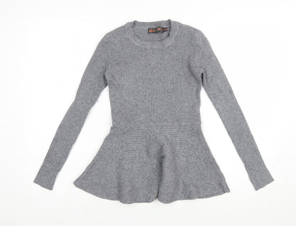 QED London Women's Grey Ribbed Knit Peplum Jumper Size S