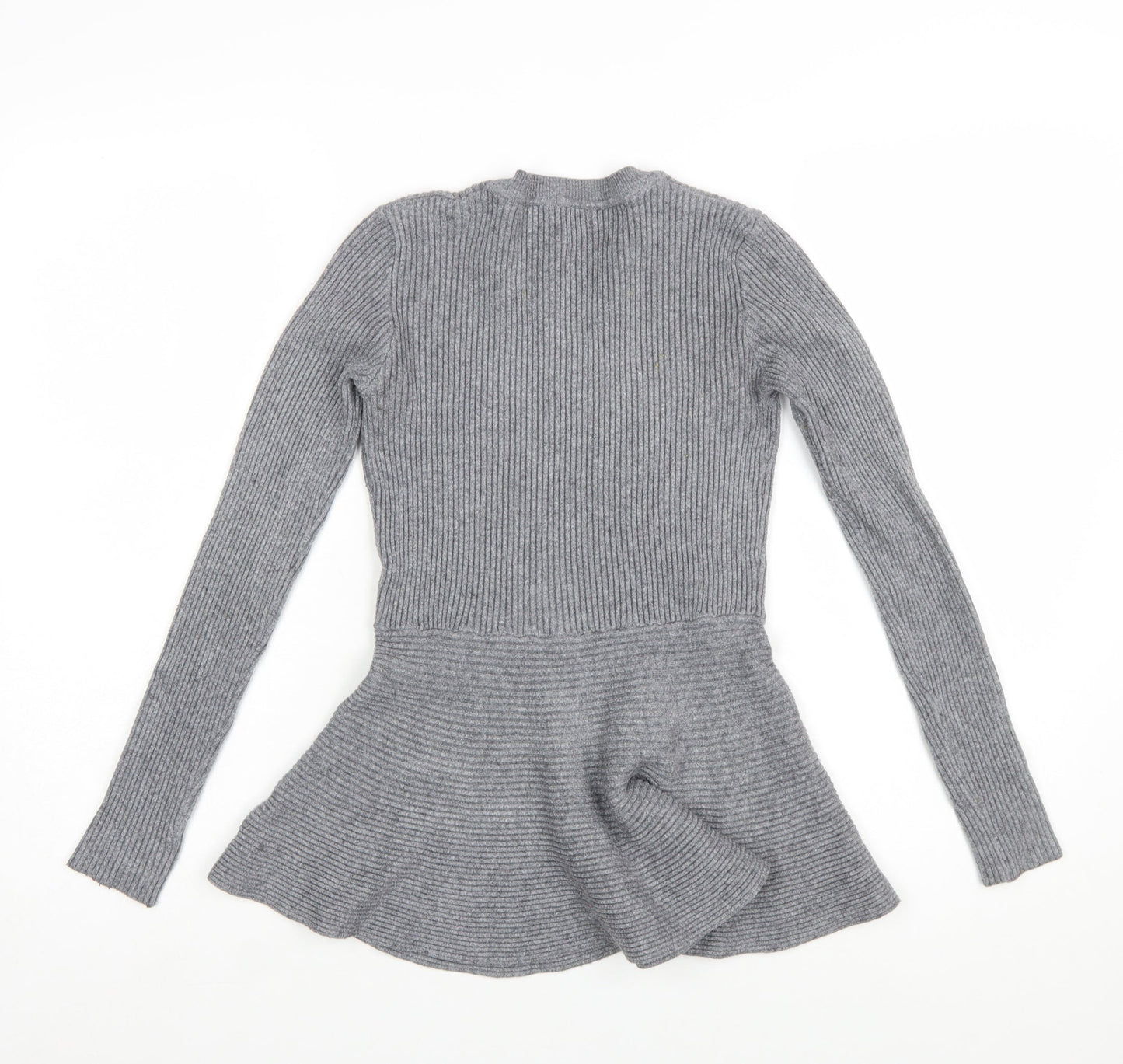 QED London Women's Grey Ribbed Knit Peplum Jumper Size S