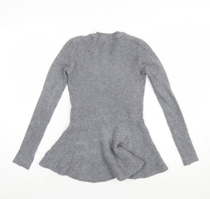 QED London Women's Grey Ribbed Knit Peplum Jumper Size S
