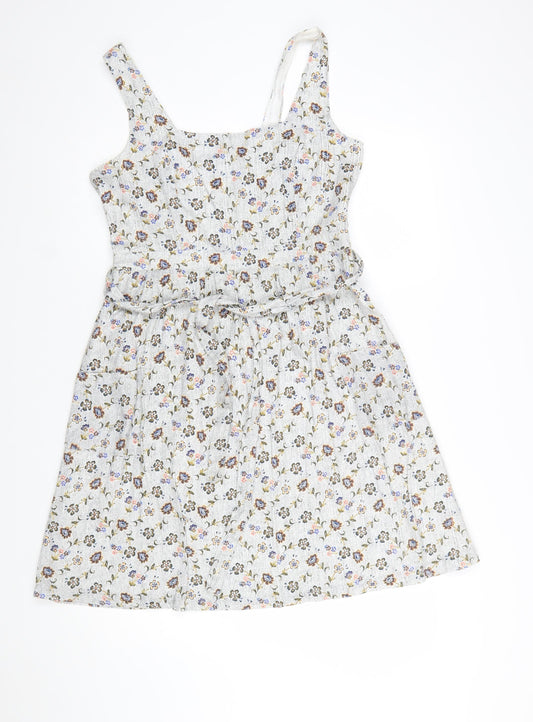 FatFace Women's Ivory Floral Cotton A-Line Dress Size 12