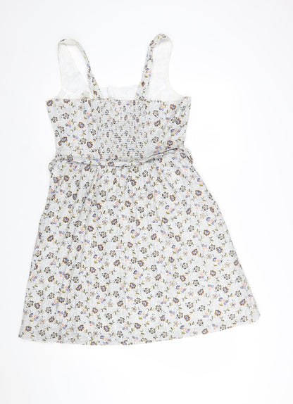 FatFace Women's Ivory Floral Cotton A-Line Dress Size 12