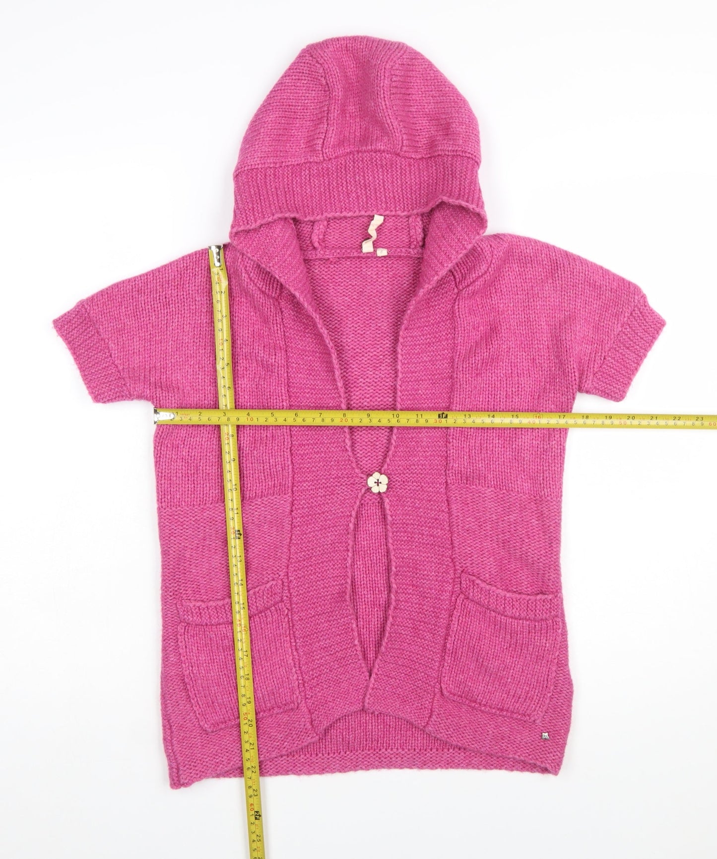 White Stuff Women's Pink Hooded Short Sleeve Cardigan Size S