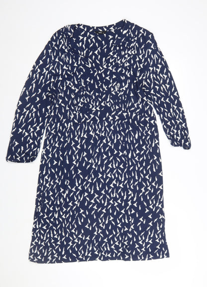 M&Co Women Blue Bird Print Viscose Shift Dress Size 16