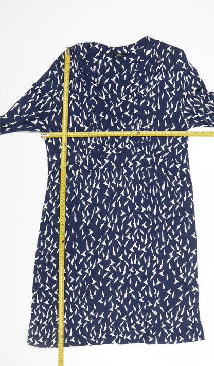 M&Co Women Blue Bird Print Viscose Shift Dress Size 16