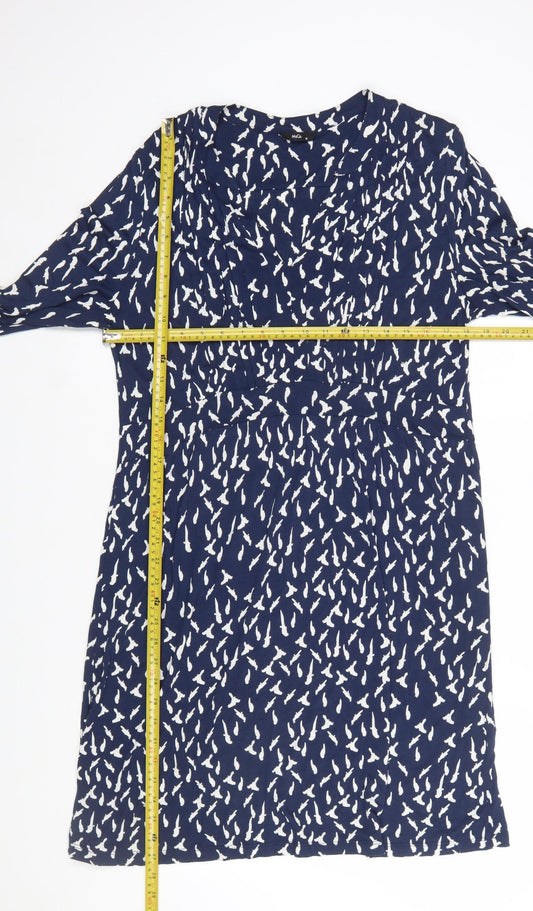 M&Co Women Blue Bird Print Viscose Shift Dress Size 16
