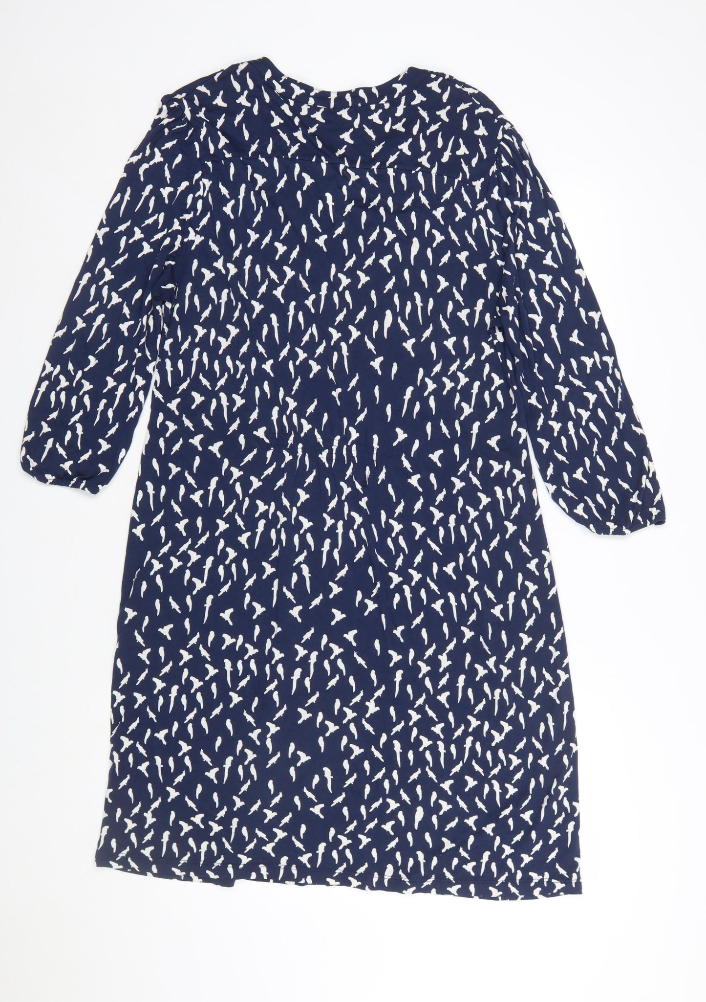 M&Co Women Blue Bird Print Viscose Shift Dress Size 16