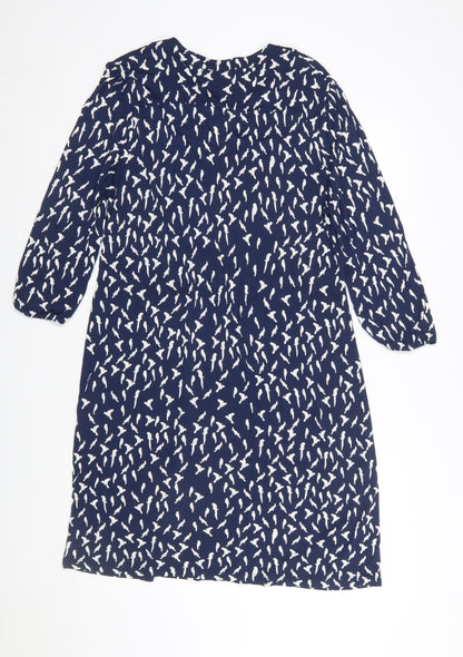 M&Co Women Blue Bird Print Viscose Shift Dress Size 16