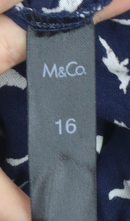 M&Co Women Blue Bird Print Viscose Shift Dress Size 16
