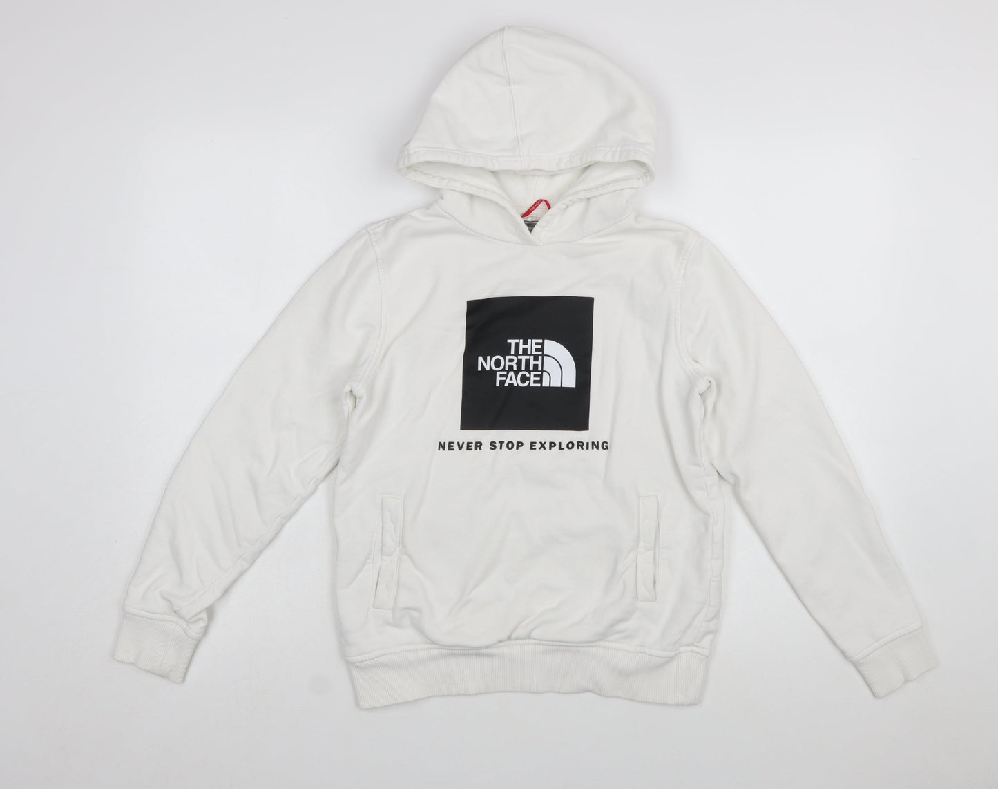 The North Face Boys White Cotton Pullover Hoodie L Youth Logo Print