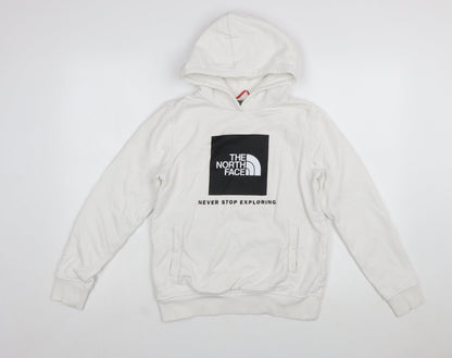 The North Face Boys White Cotton Pullover Hoodie L Youth Logo Print