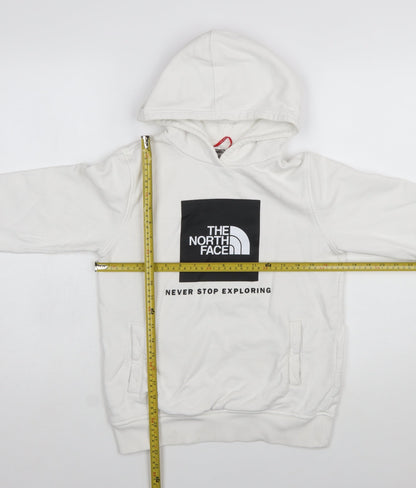 The North Face Boys White Cotton Pullover Hoodie L Youth Logo Print