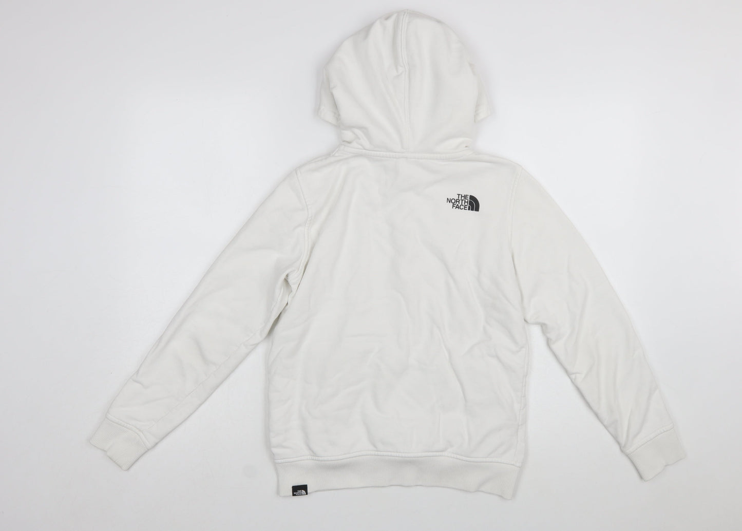 The North Face Boys White Cotton Pullover Hoodie L Youth Logo Print