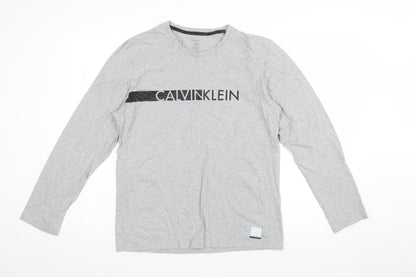 Calvin Klein Men's Grey Long Sleeve Crew Neck Cotton T-Shirt M