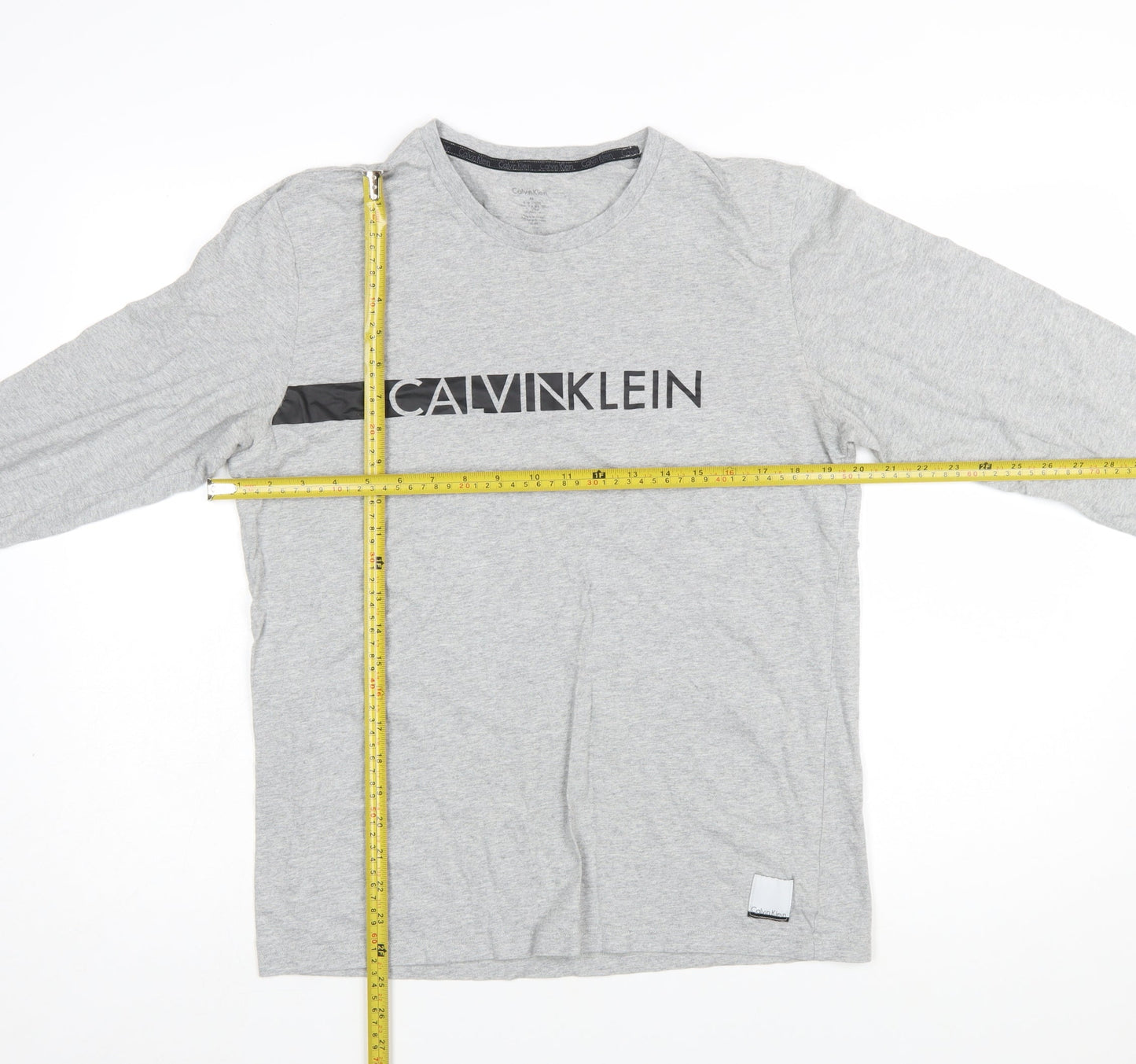 Calvin Klein Men's Grey Long Sleeve Crew Neck Cotton T-Shirt M
