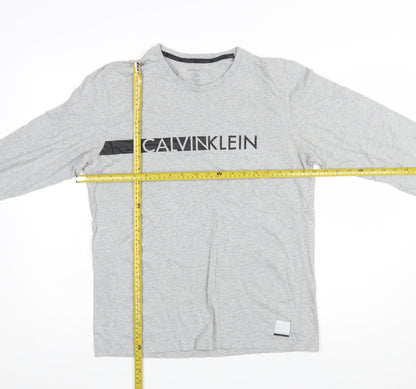 Calvin Klein Men's Grey Long Sleeve Crew Neck Cotton T-Shirt M