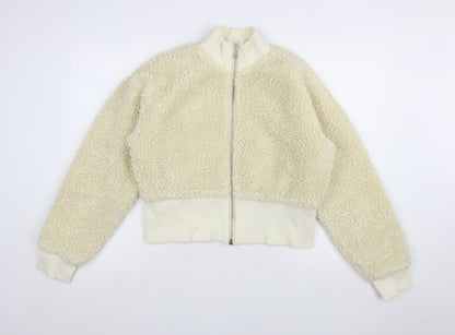 Weekday Women Ivory Cropped Fleece Bomber Jacket Size M