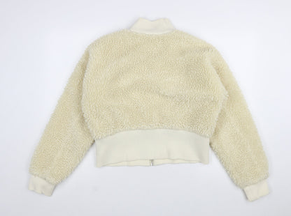 Weekday Women Ivory Cropped Fleece Bomber Jacket Size M