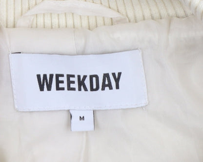 Weekday Women Ivory Cropped Fleece Bomber Jacket Size M