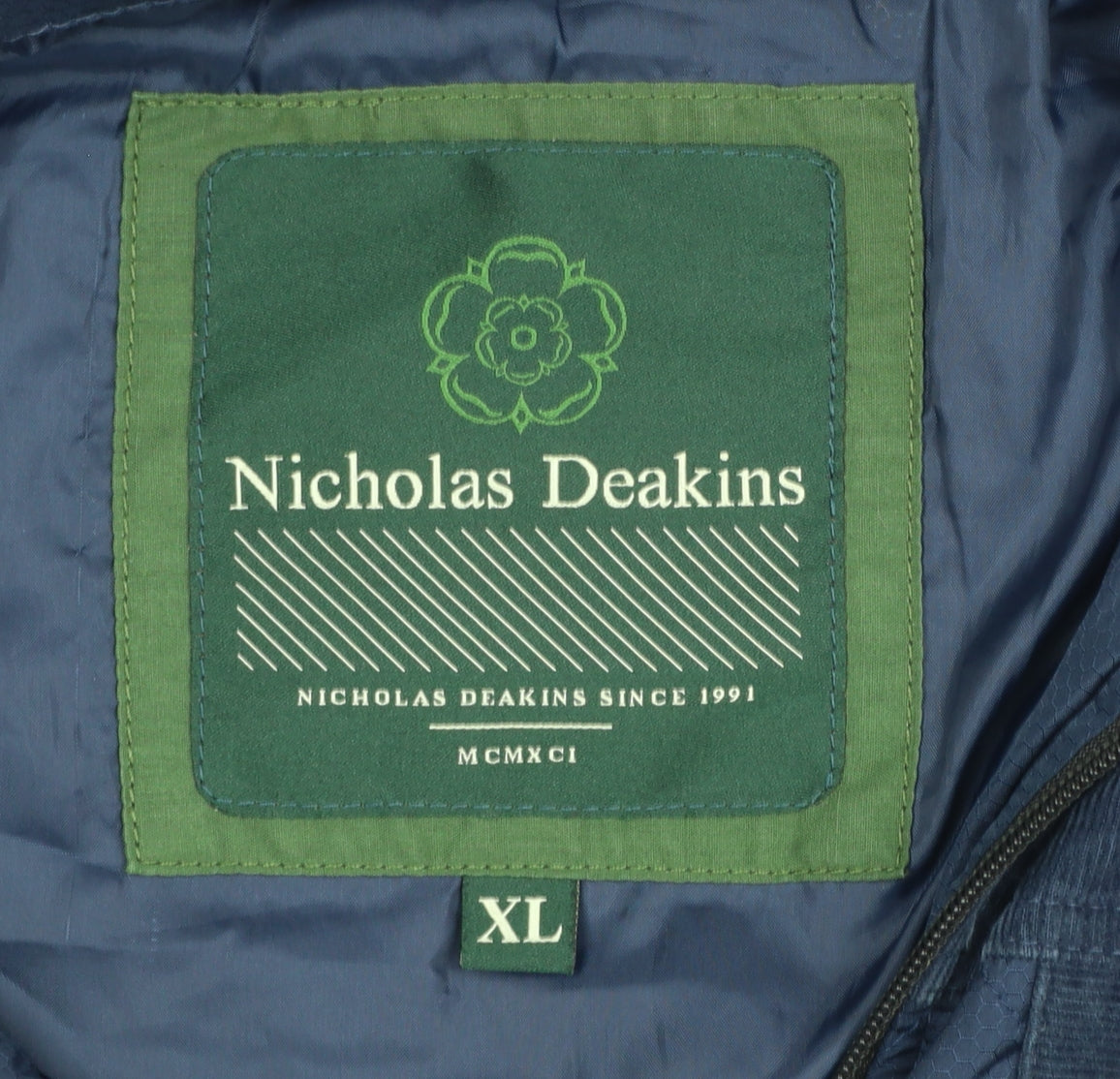 Nicholas Deakins Men's Blue Quilted Hooded Jacket XL