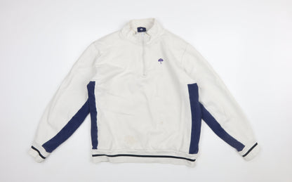 Hélas Men's White 1/4 Zip Cotton Sweatshirt L Regular Fit
