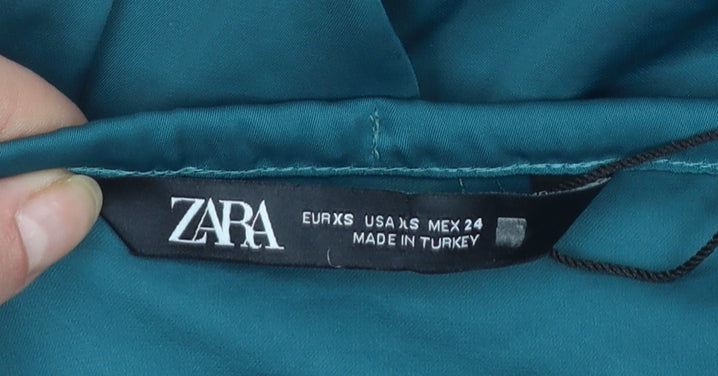 Zara Women Teal Long Sleeve V-Neck Jumpsuit Size XS Polyester