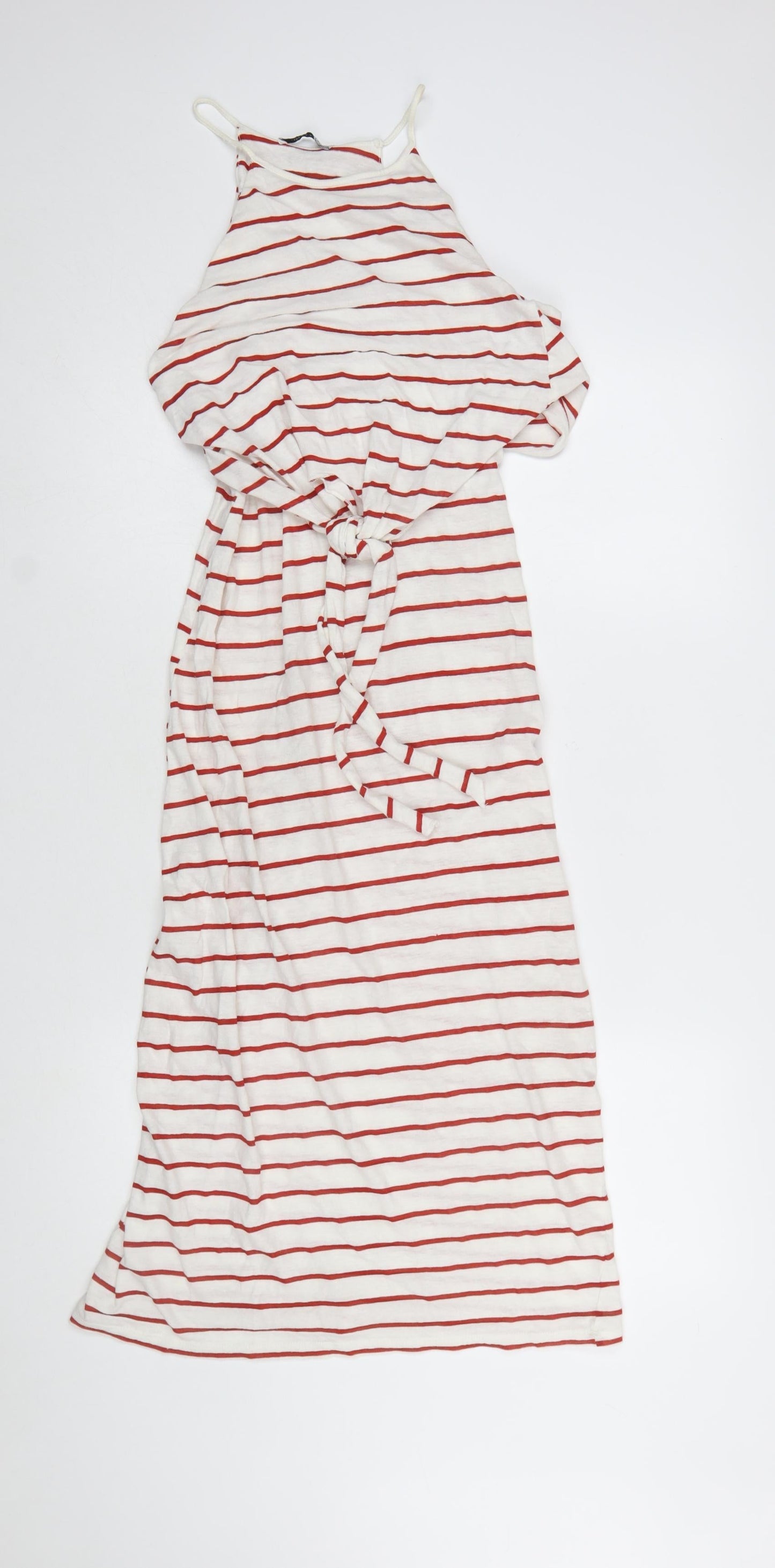 Zara Women White Striped Halter Slip Maxi Dress Size 10