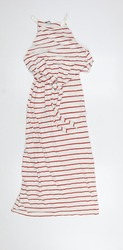 Zara Women White Striped Halter Slip Maxi Dress Size 10