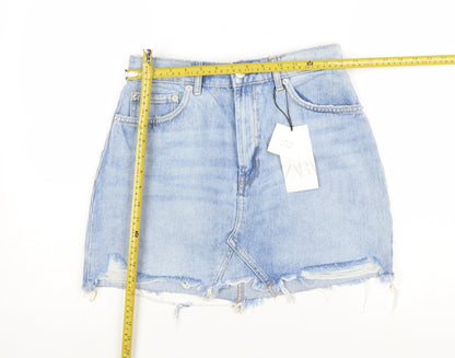 Zara Women Blue Denim Mini Skirt L High Rise Casual