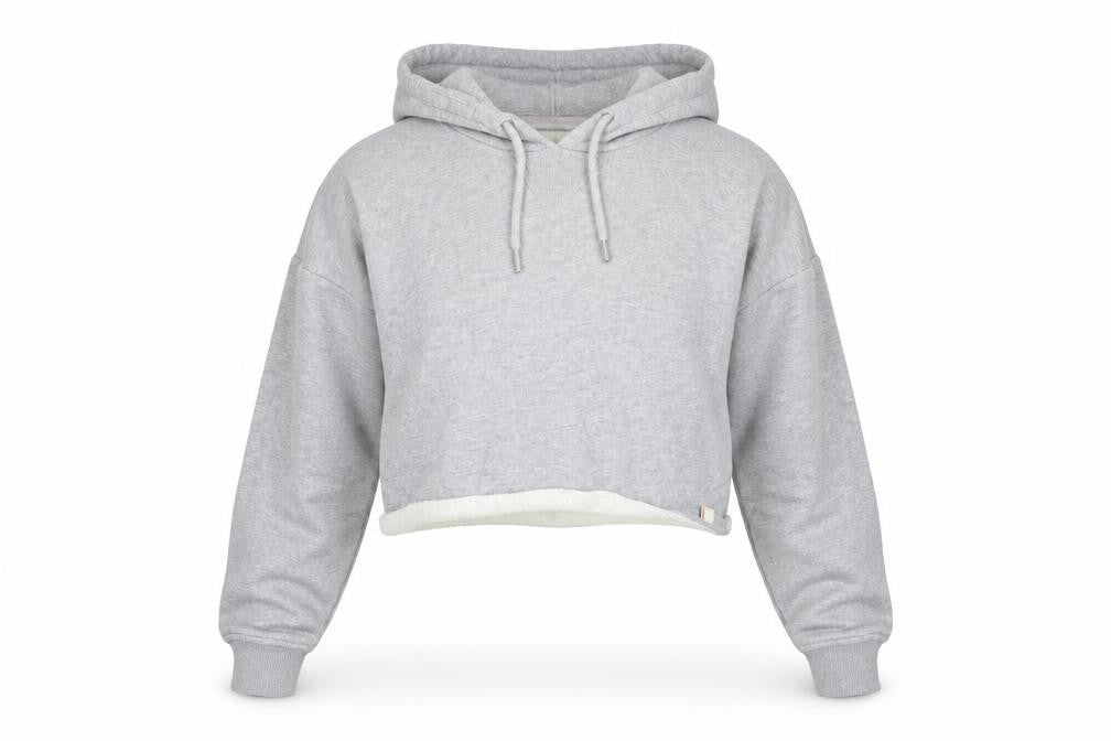Superdry Womens Grey Cropped Hoodie UK 10 Pullover Hooded Sweatshirt