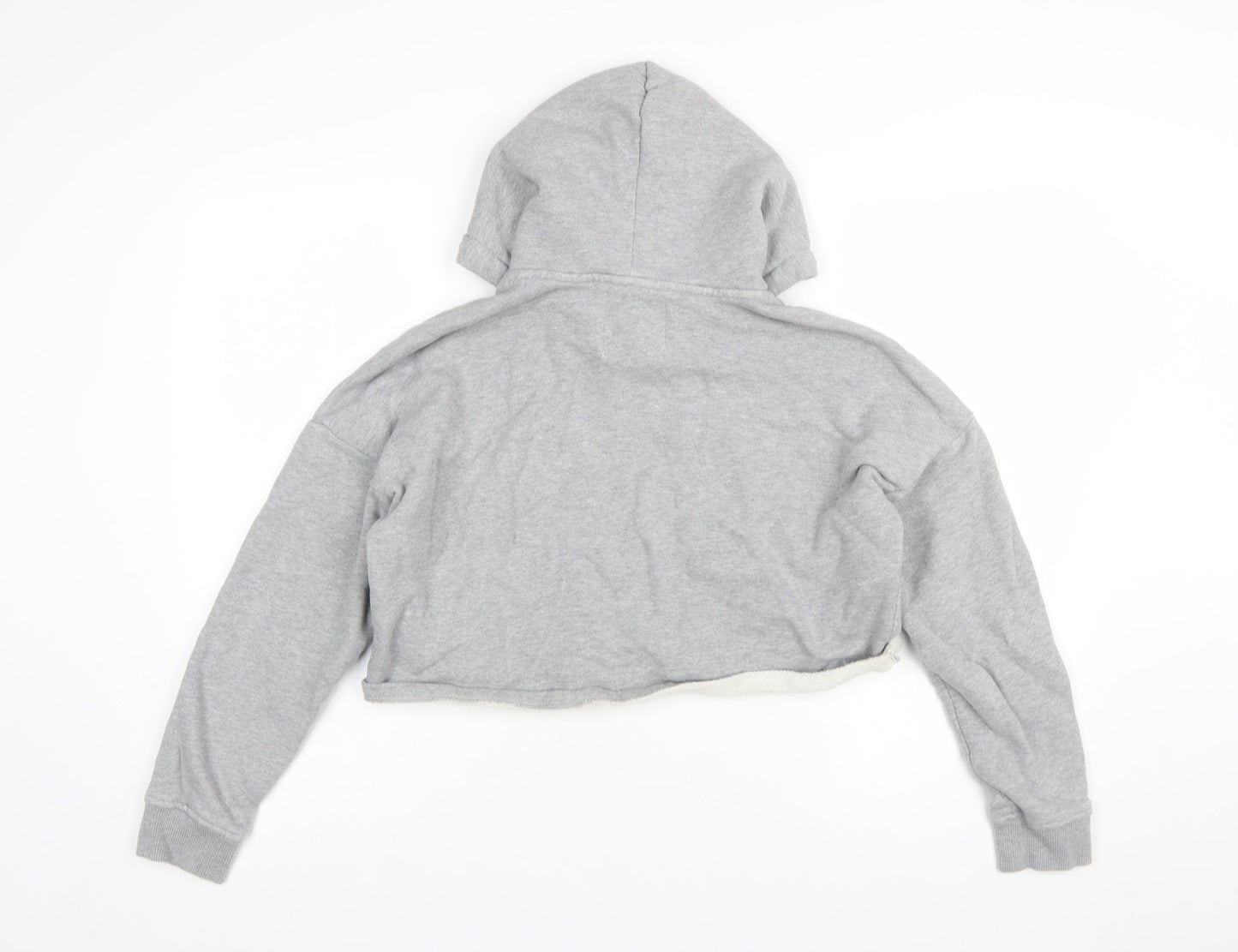Superdry Womens Grey Cropped Hoodie UK 10 Pullover Hooded Sweatshirt