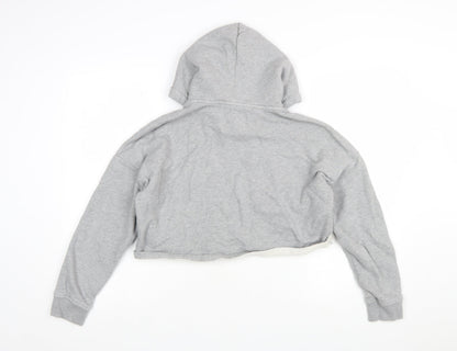 Superdry Womens Grey Cropped Hoodie UK 10 Pullover Hooded Sweatshirt