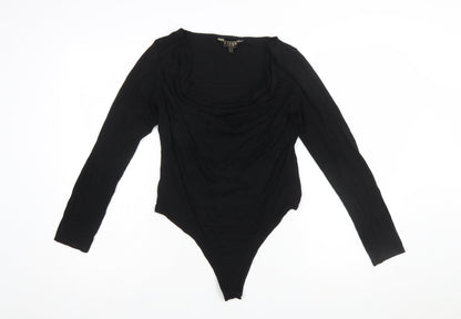 Lipsy London Women's Black Long Sleeve Bodysuit UK 14 Viscose Blend
