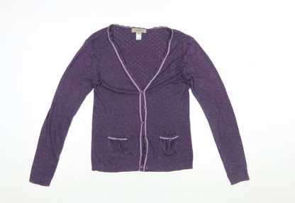 Kew Women Purple Cardigan L Long Sleeve V-Neck Knit