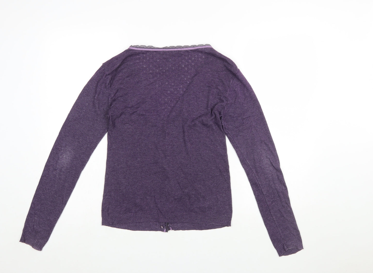 Kew Women Purple Cardigan L Long Sleeve V-Neck Knit
