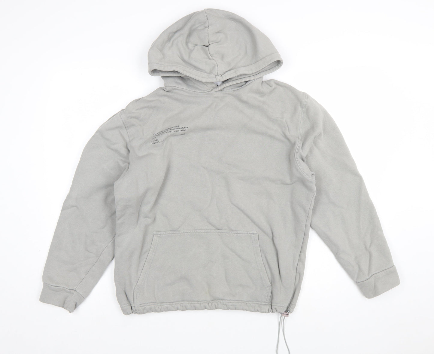 Topman Unisex Grey Cotton Pullover Hoodie M Relaxed Fit