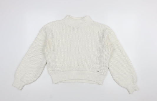 Hollister Women Ivory Mock Neck Chunky Knit Pullover Jumper XS