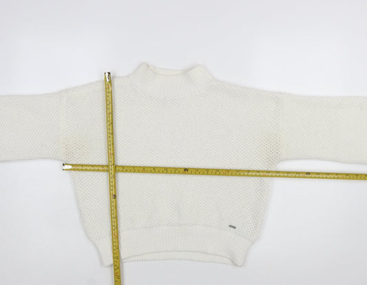 Hollister Women Ivory Mock Neck Chunky Knit Pullover Jumper XS