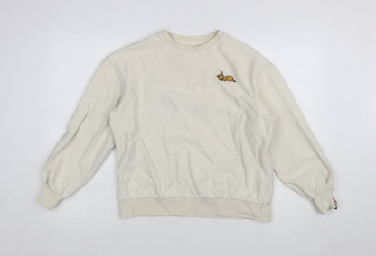 Disney Bambi Beige Women's Sweatshirt Small Pullover Embroidered Cartoon