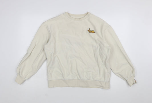Disney Bambi Beige Women's Sweatshirt Small Pullover Embroidered Cartoon