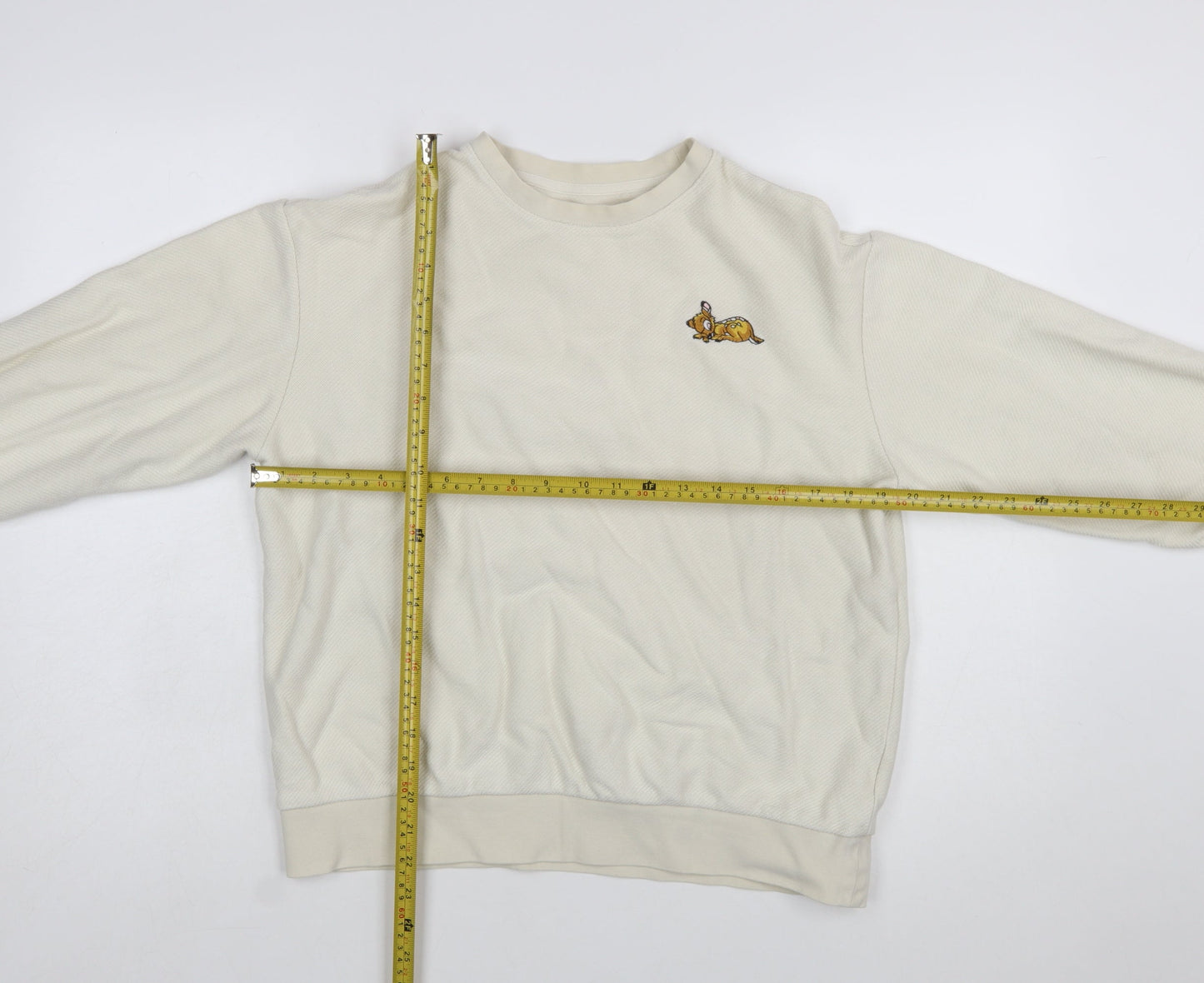 Disney Bambi Beige Women's Sweatshirt Small Pullover Embroidered Cartoon