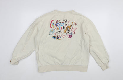 Disney Bambi Beige Women's Sweatshirt Small Pullover Embroidered Cartoon
