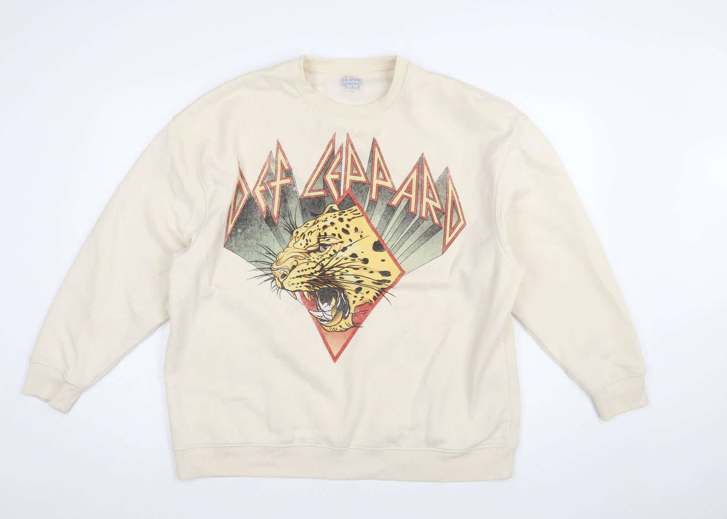 Def Leppard Women's Beige Graphic Crew Neck Sweatshirt Size M 12/14