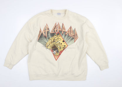 Def Leppard Women's Beige Graphic Crew Neck Sweatshirt Size M 12/14