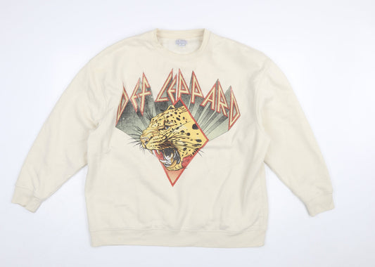 Def Leppard Women's Beige Graphic Crew Neck Sweatshirt Size M 12/14
