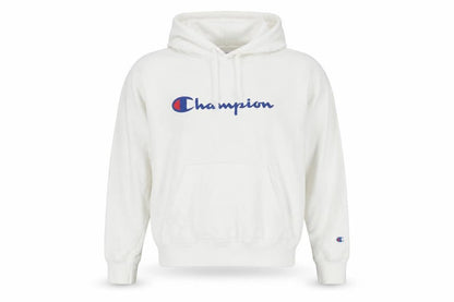 Champion Mens White Pullover Hoodie L Logo Athletic Fleece Sweatshirt