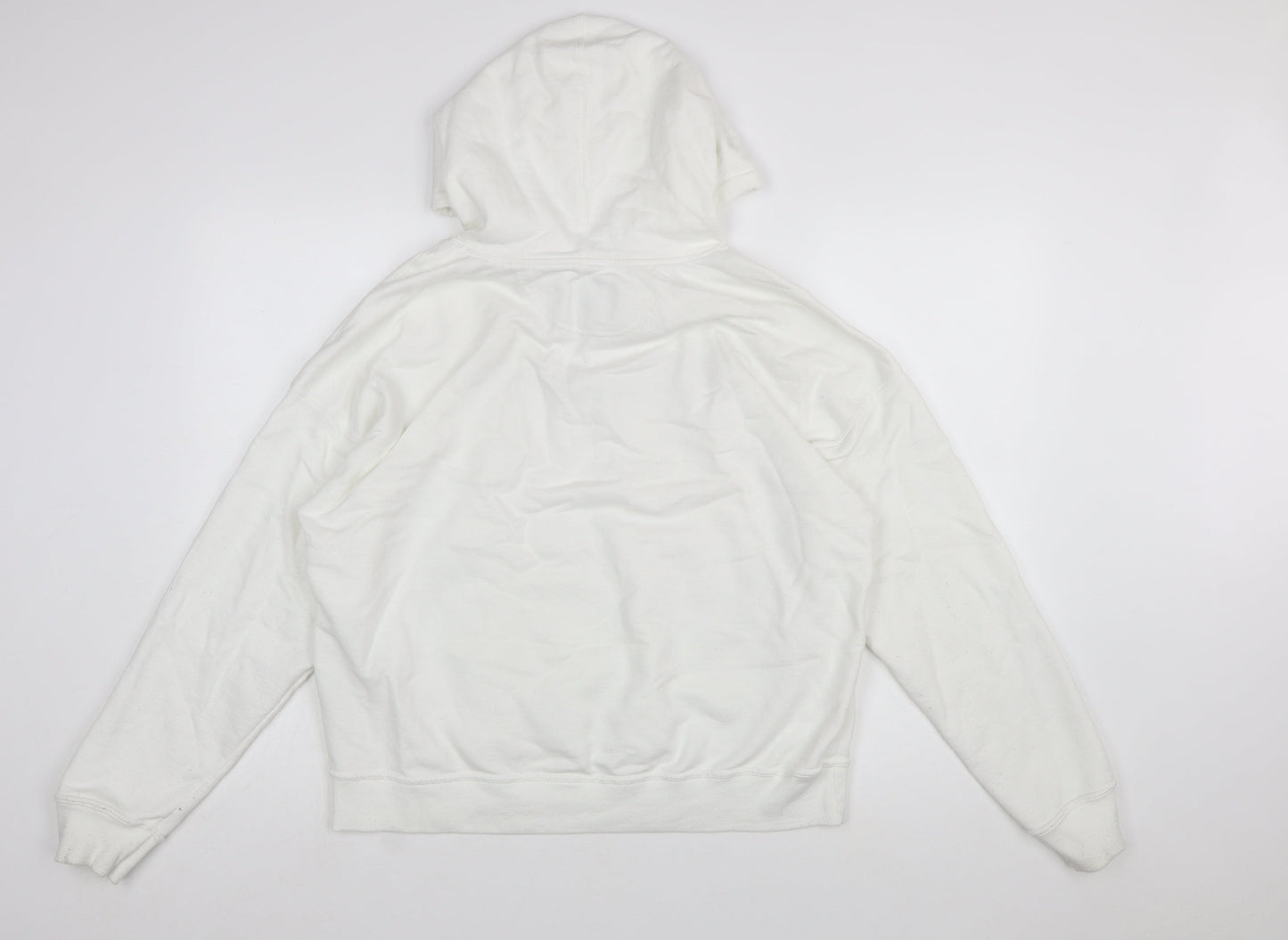 Champion Mens White Pullover Hoodie L Logo Athletic Fleece Sweatshirt