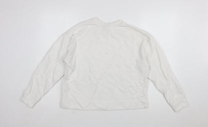 Reiss Womens White Cotton Blend Crew Neck Pullover Sweatshirt M